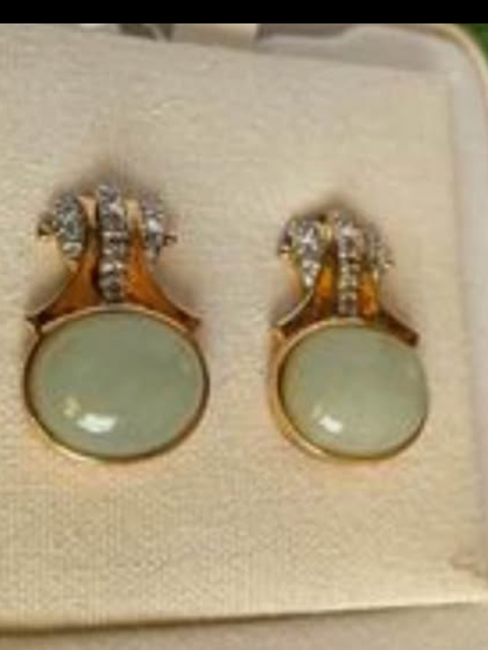 Sterling silver marked "925" Mint Jade Cabochon Drop Earrings with Crystal Accen